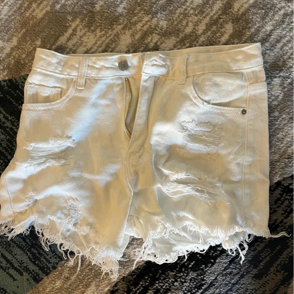 White Distressed Denim Shorts